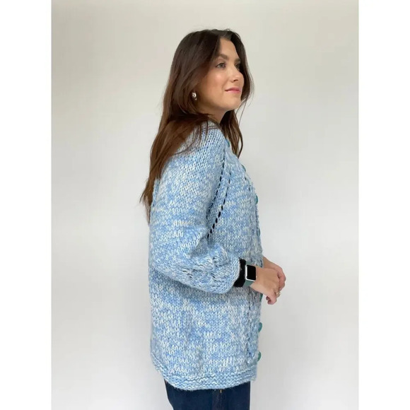 Blue and White Hand Knit Cardigan - Size Large - Picture 5 of 10